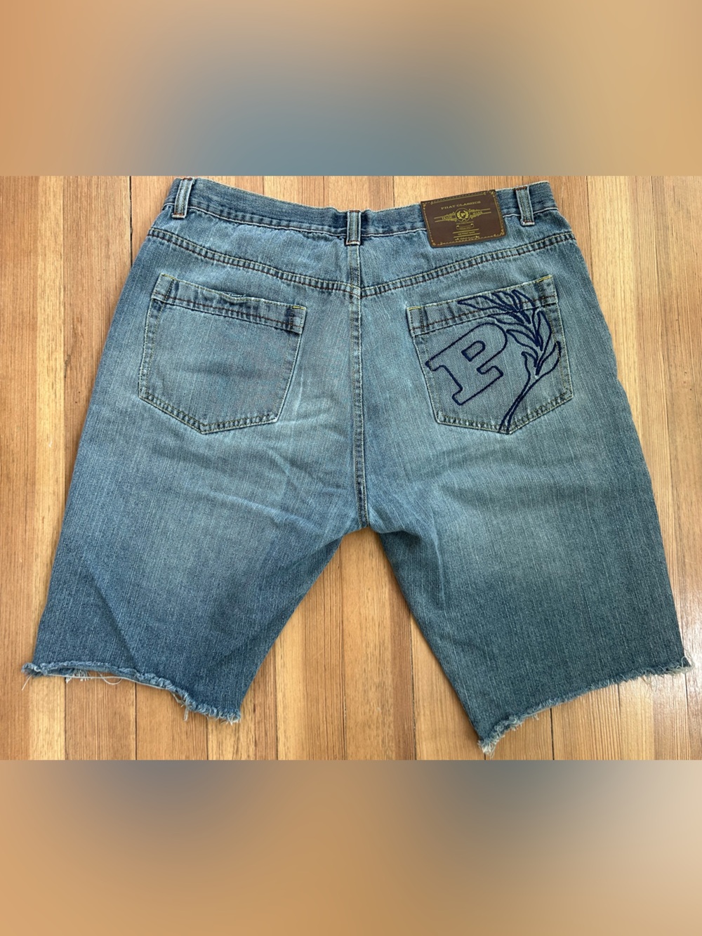 Phat Farm Jorts Denim Shorts Men 42 Raw Hem Y2K Baggy Hip Hop Embroidered